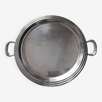 Circular silver metal tray