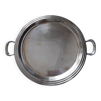 Circular silver metal tray