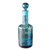 Large blown crystal bottle, twisted, turquoise blue, early 20th century.