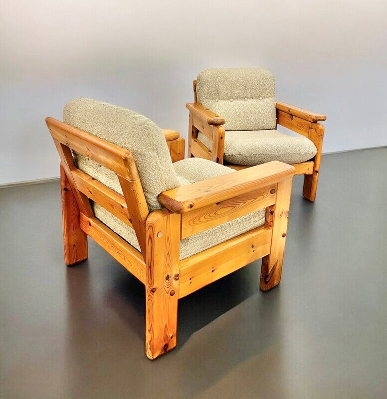 Pair of pine armchairs from the 1970s