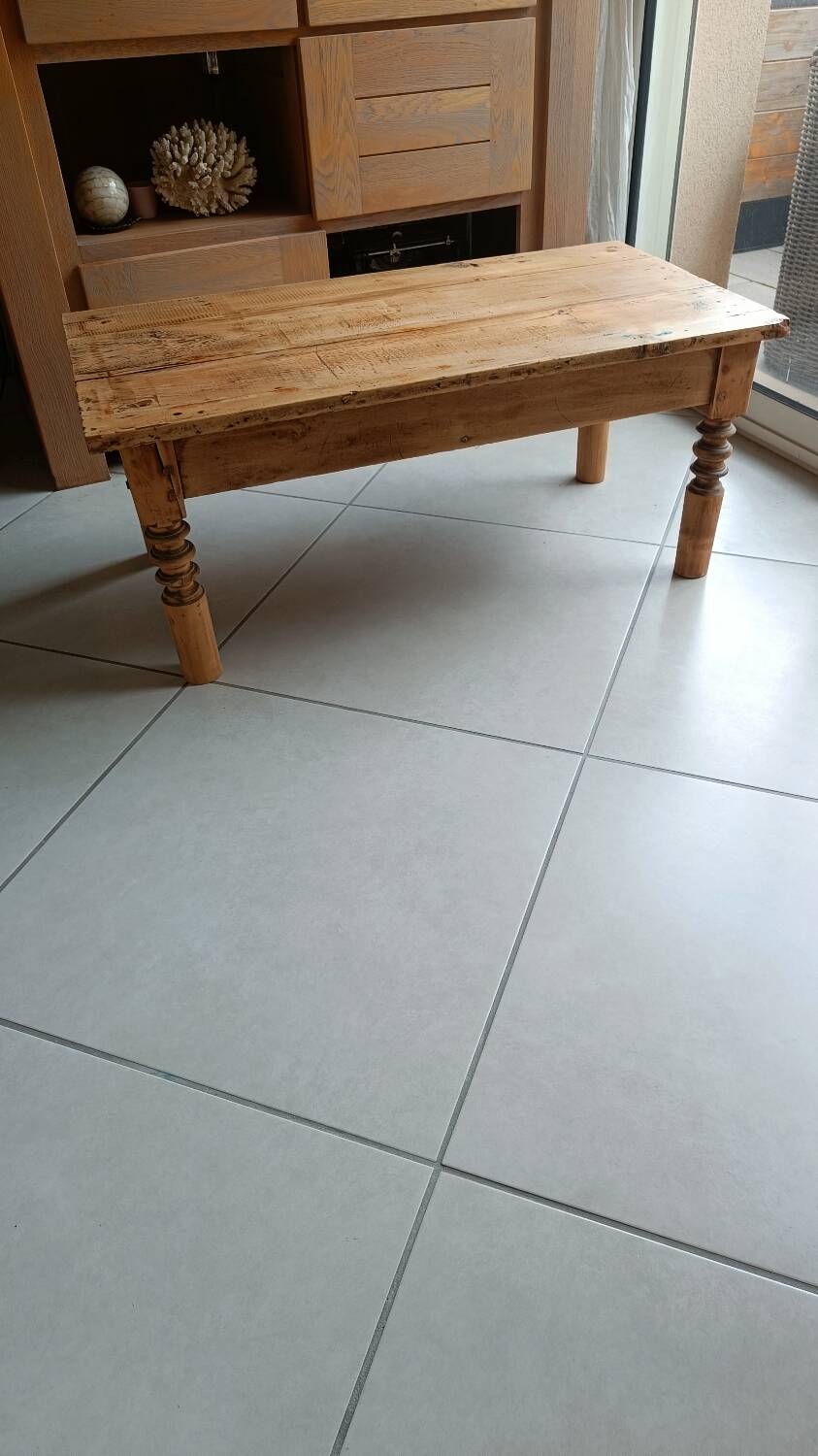 Raw wood coffee table in a country style