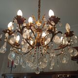8-spoke chandelier brass and glass - gilded