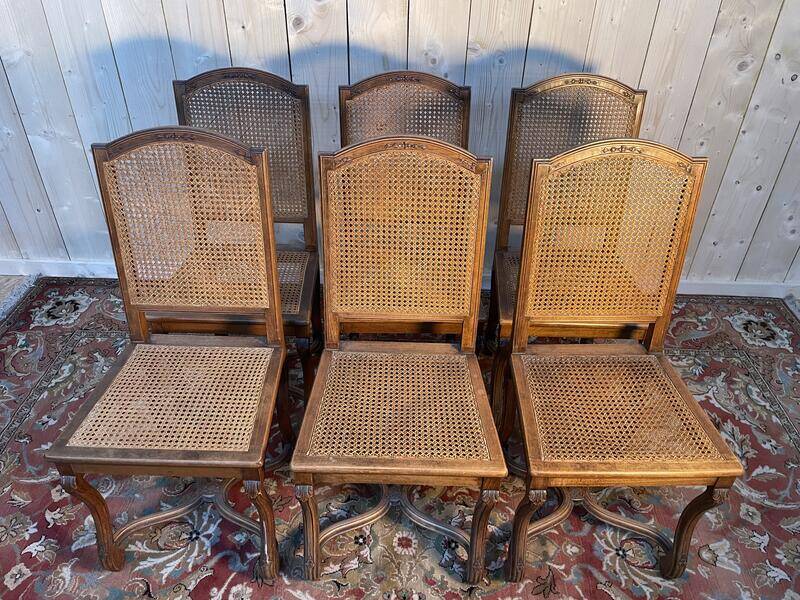 Suite de 6 chaises style Louis XIV en cannage