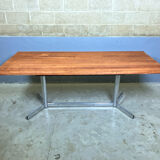 Table de salle à manger vintage chromée en merisier massif de style industriel