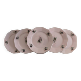 Antique pink faience dessert plates – Art Deco floral design