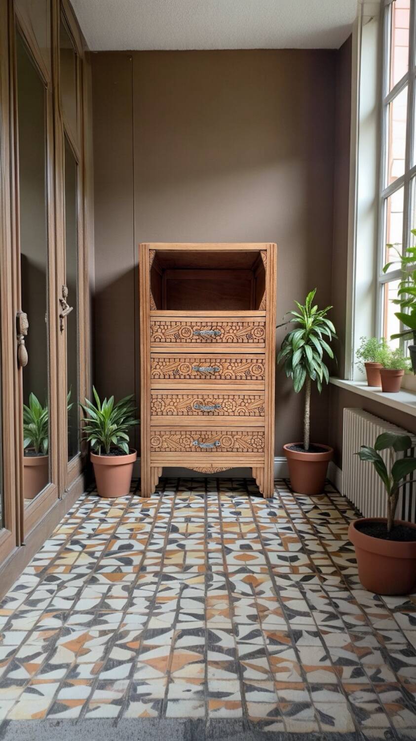 Commode haute art déco bois brut 1930