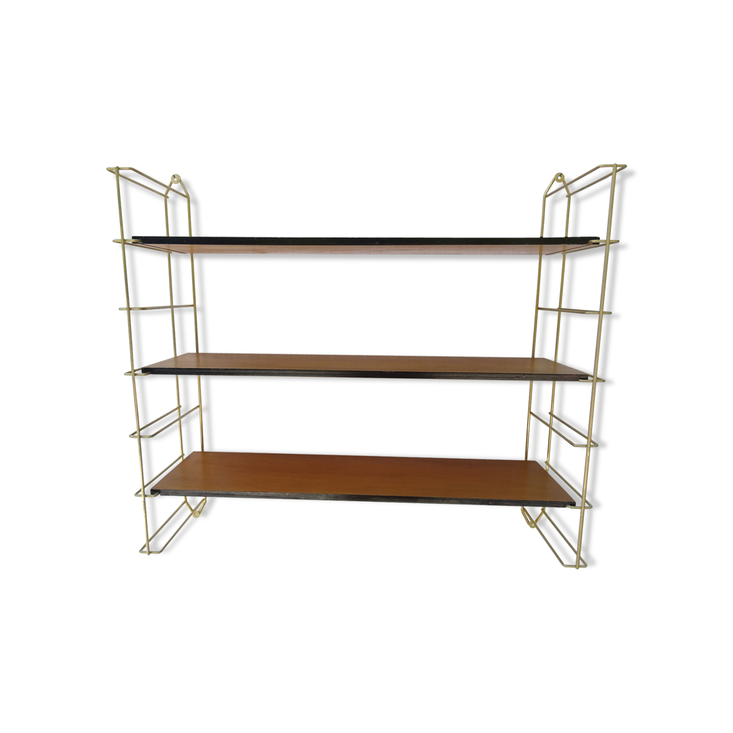 Wall shelf String brass and wood