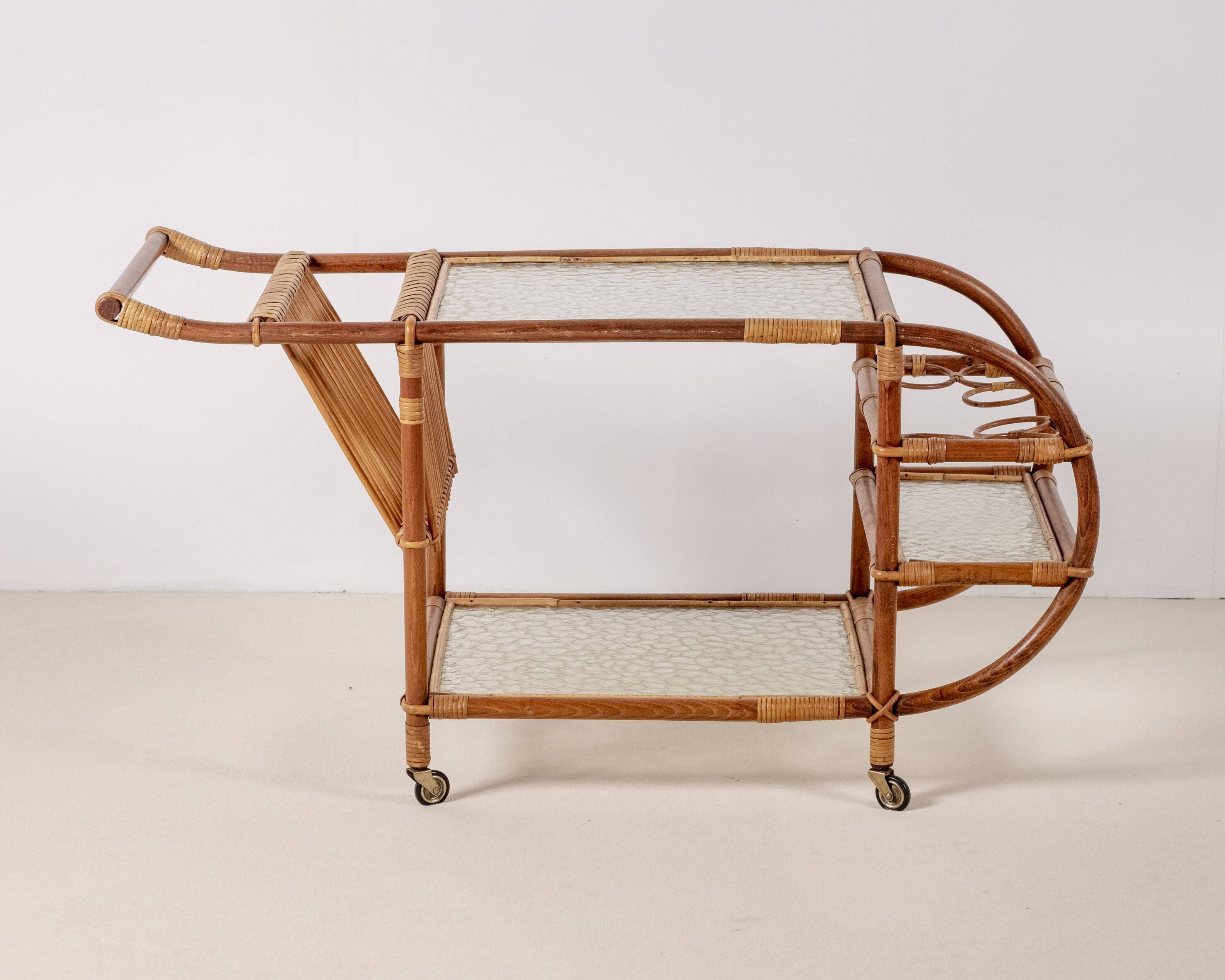 Bar Cart in Bamboo & Rattan, 1950s Denmark