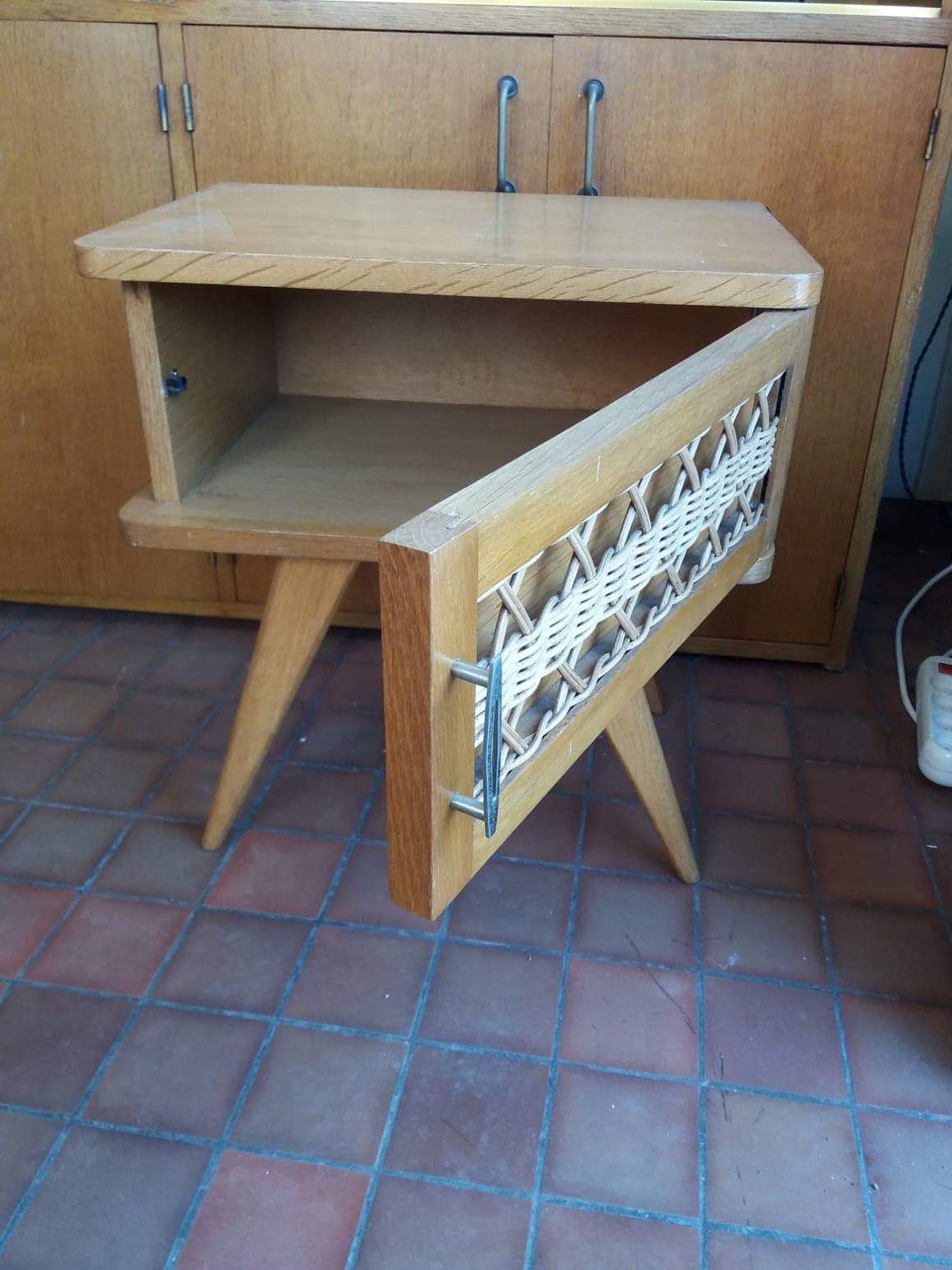 Vintage rattan feet compass bedside table