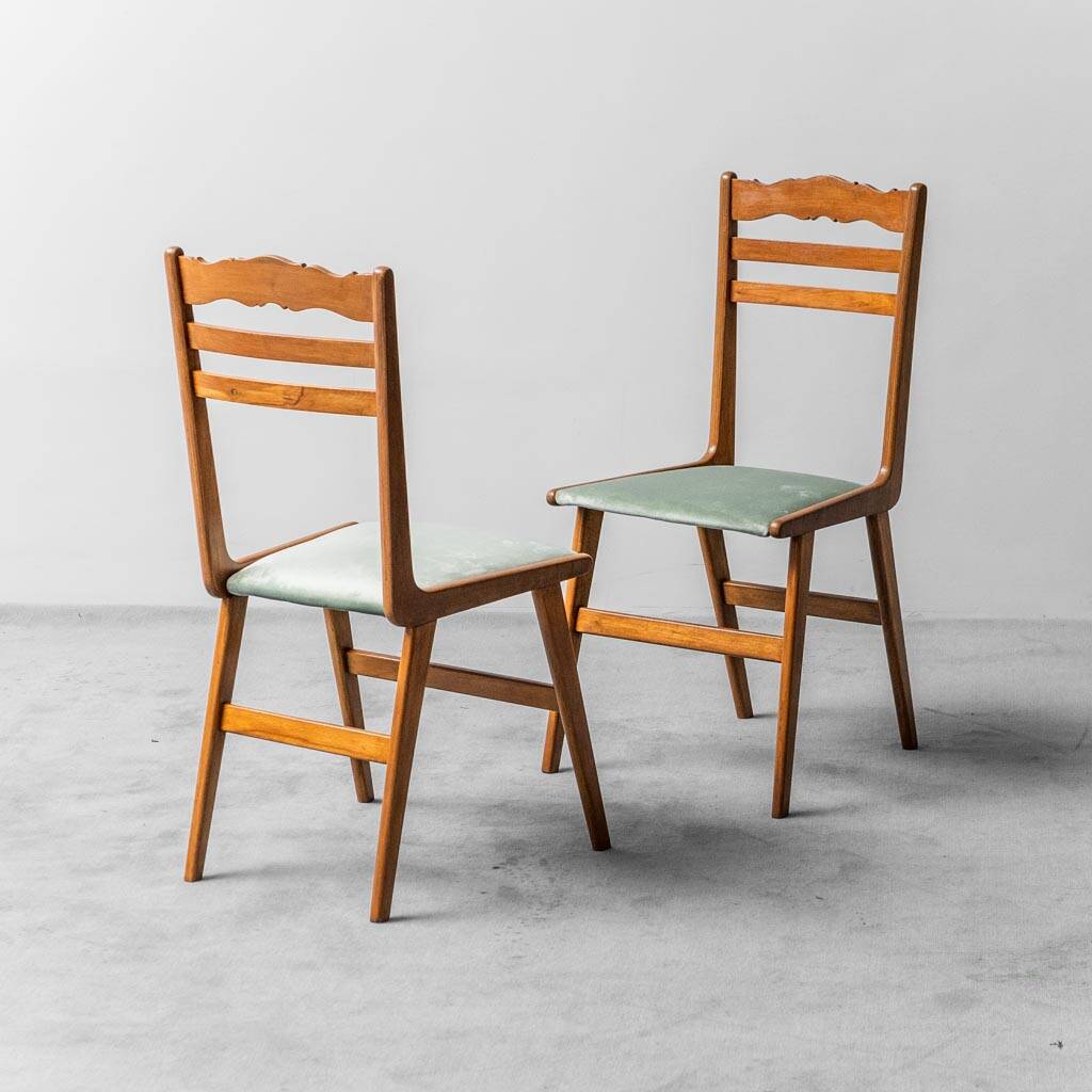 Set 6 sedie in legno velluto verde anni ’60 modernariato vintage