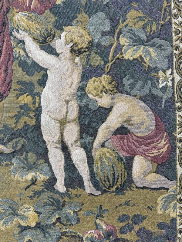 Tapisserie décorative de style Aubusson, Scène pastorale aux putti