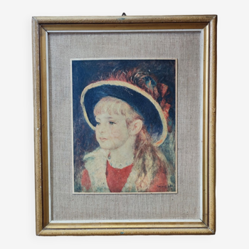 Peinture reproduction August Renoir, portrait d'une jeune fille dans un chapeau bleu
