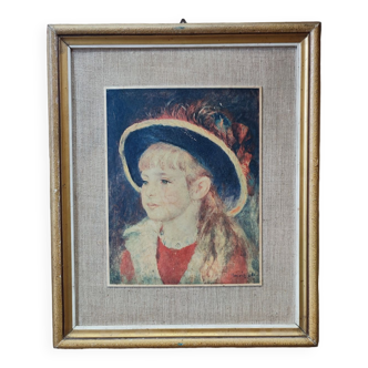 Peinture reproduction August Renoir, portrait d'une jeune fille dans un chapeau bleu