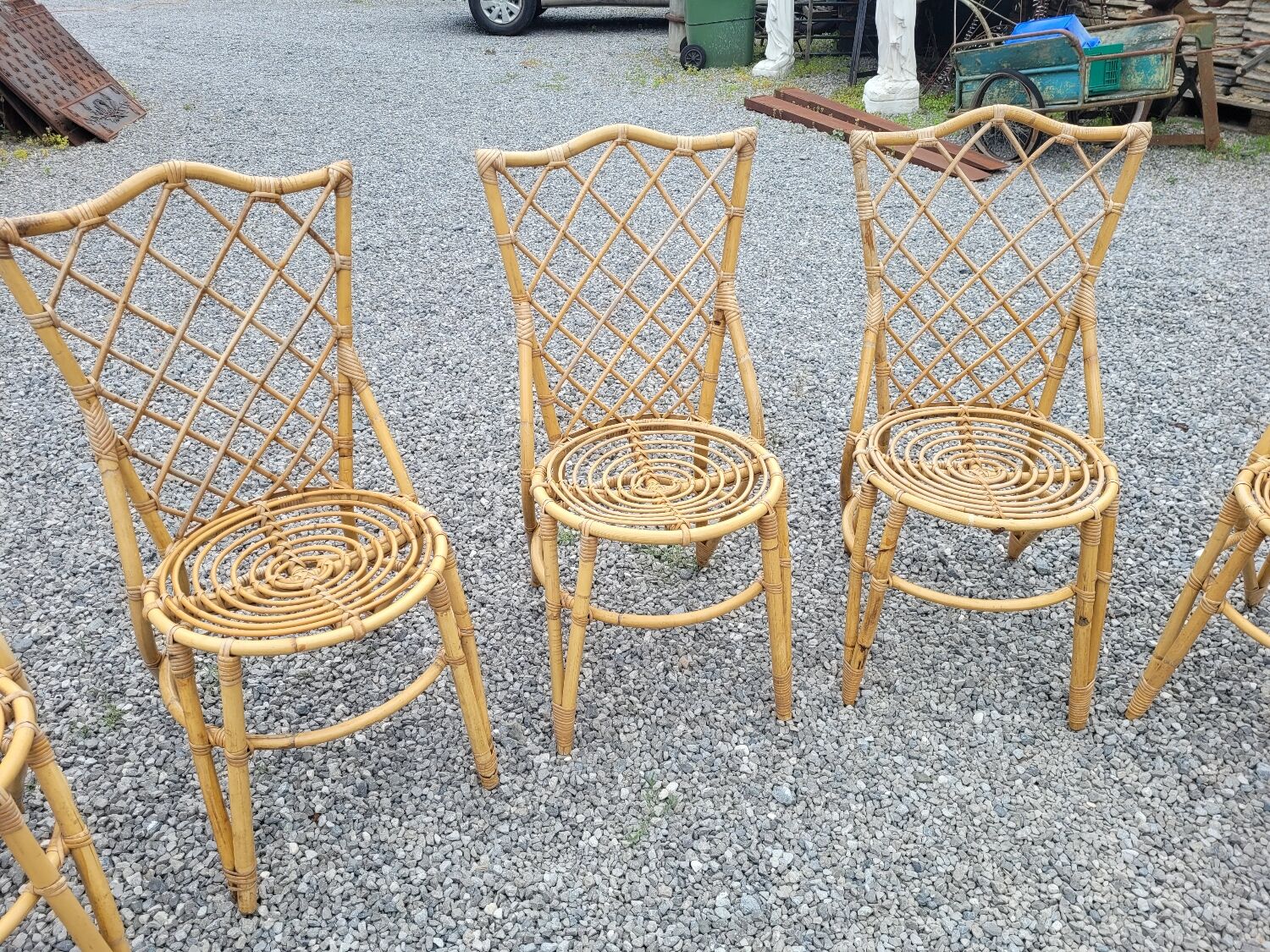 7 vintage rattan chairs