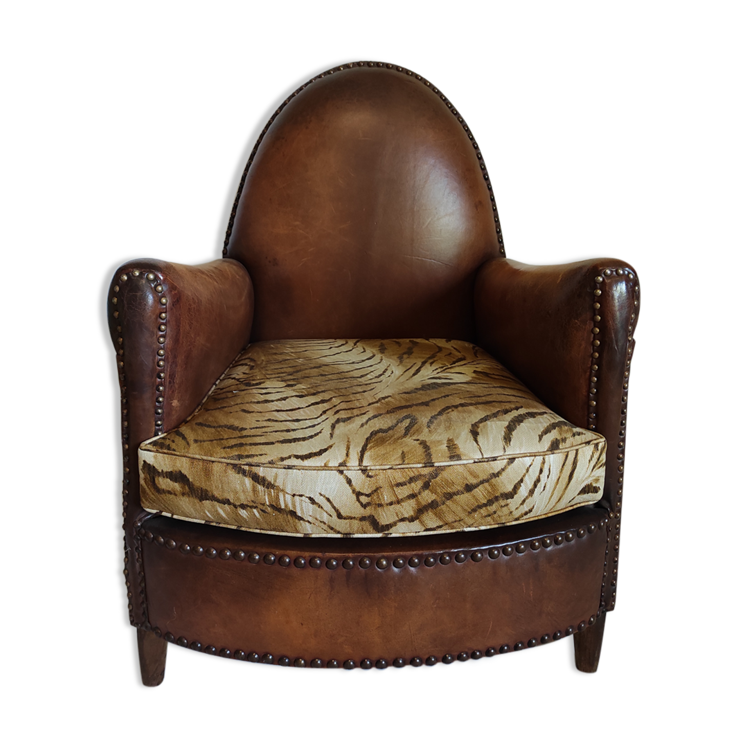 Leather club chair model cathedral circa 1970