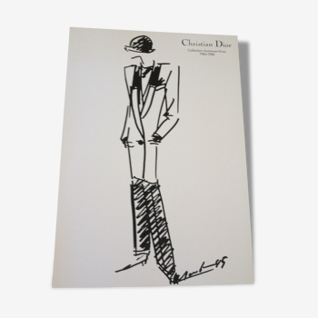 Christian dior : jolie illustration / tirage / croquis de mode de presse de Presse des Années 80