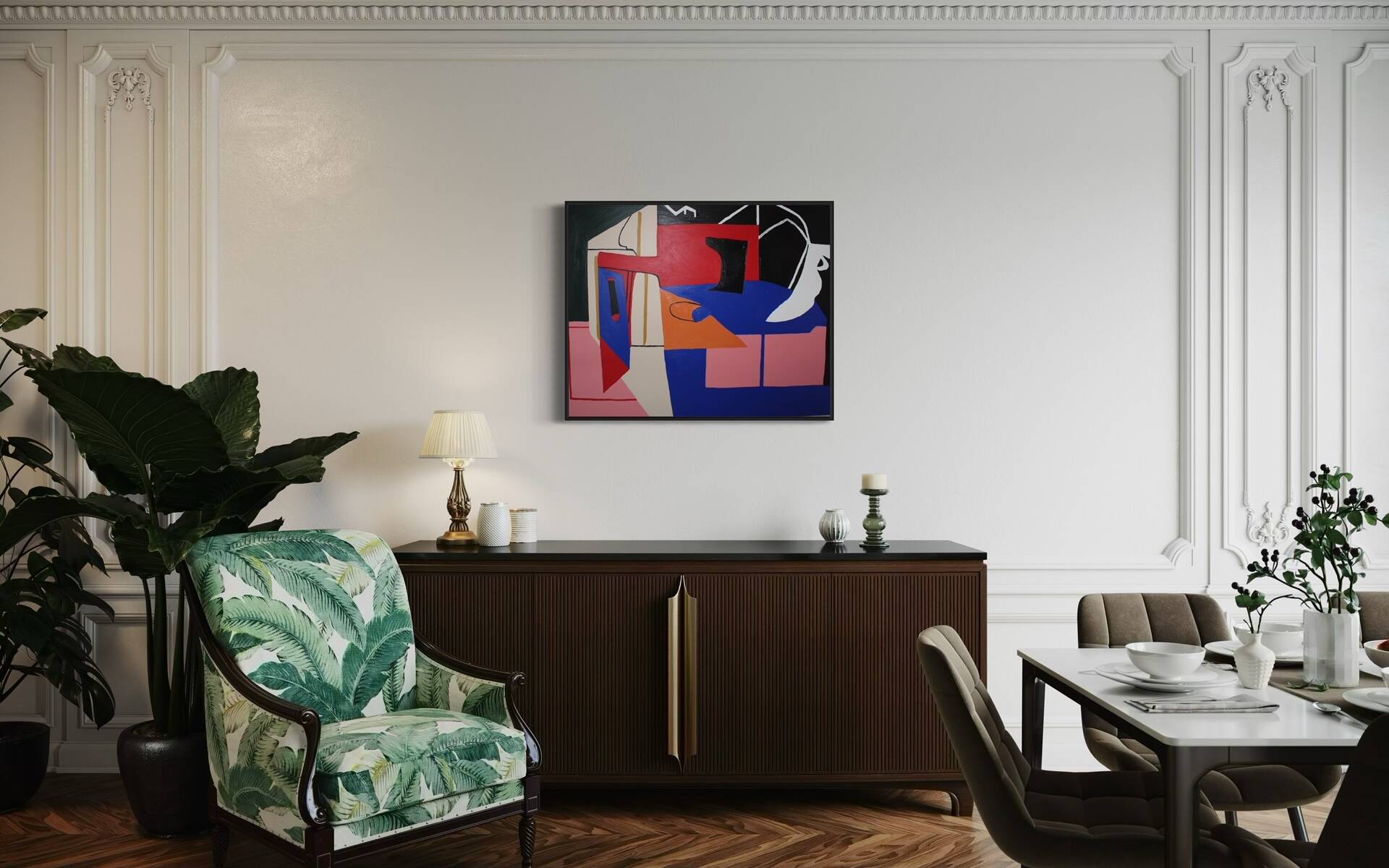 Peinture abstraite bleu cobalt géométrique par Bodasca