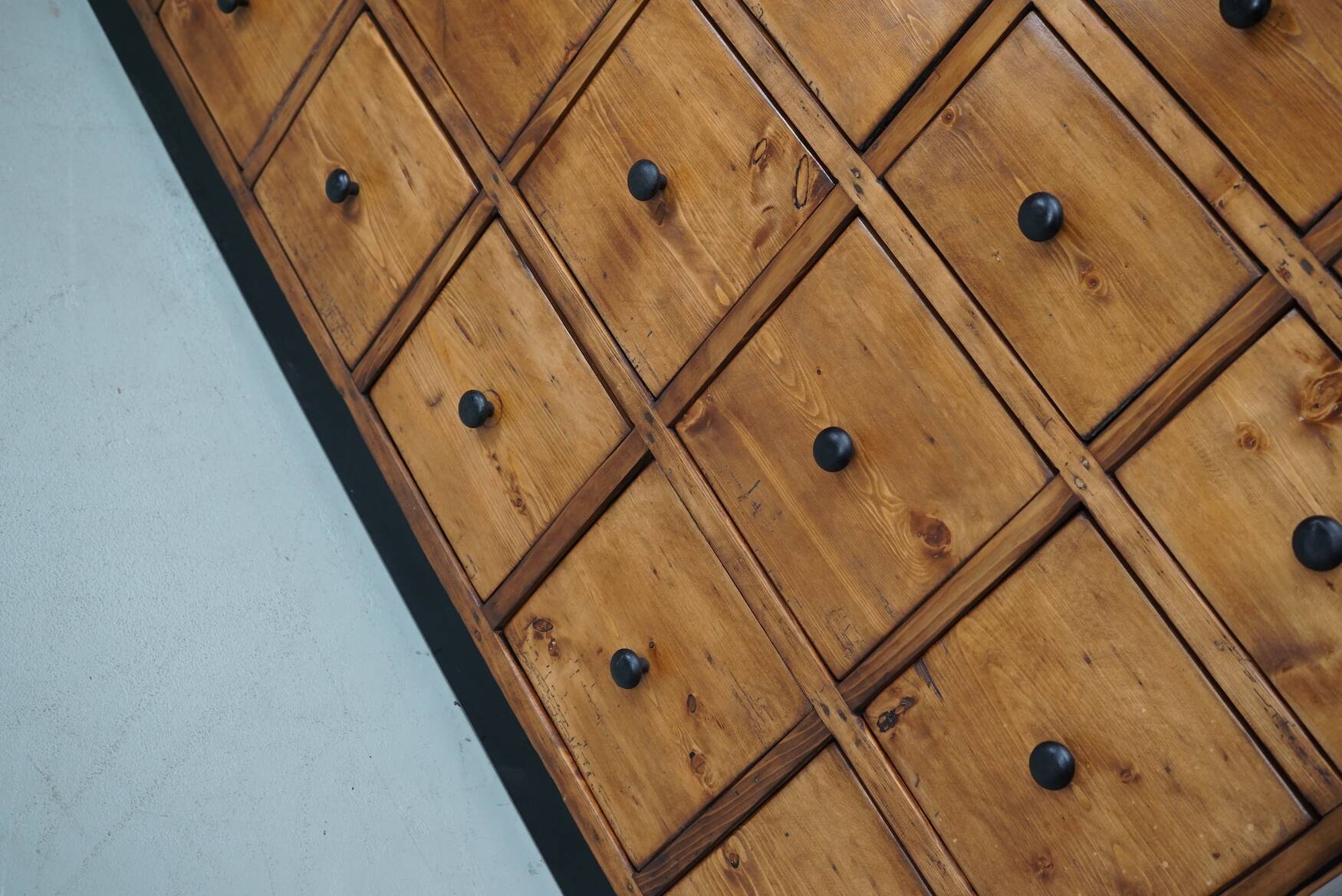 Large German Pine Industrial Apothecary / Shop Cabinet, 1950s