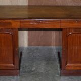 Antique Hardwood Desk with Leather Top and Slanted Drawer
