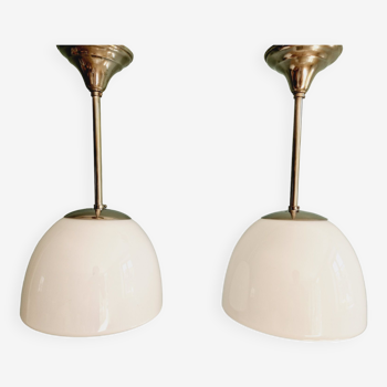 Pair of Art Deco pendant lights in white opaline