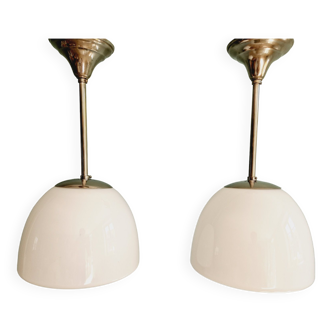 Pair of Art Deco pendant lights in white opaline
