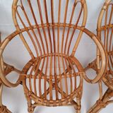 Bamboo table with extensions, 3 chairs and 3 stools from the 60s