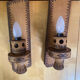 Pair of Vintage Pyrographed Wood Torch Wall Lights Mountain Style #