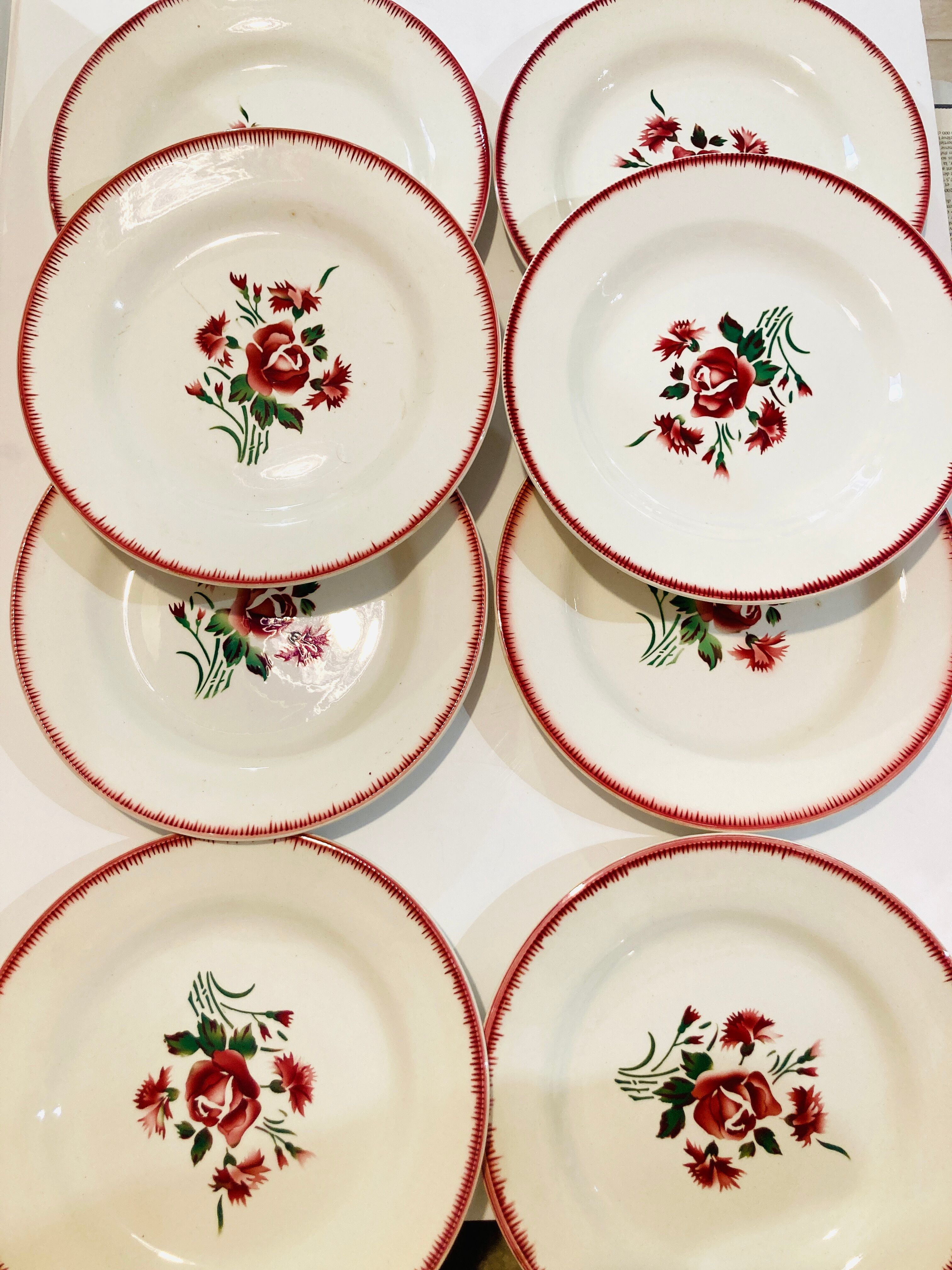 8 plates faience bordeaux-collection bouquet fleuri - digoin sarreguemines -retro-cuisine-vintage