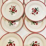 8 plates faience bordeaux-collection bouquet fleuri - digoin sarreguemines -retro-cuisine-vintage