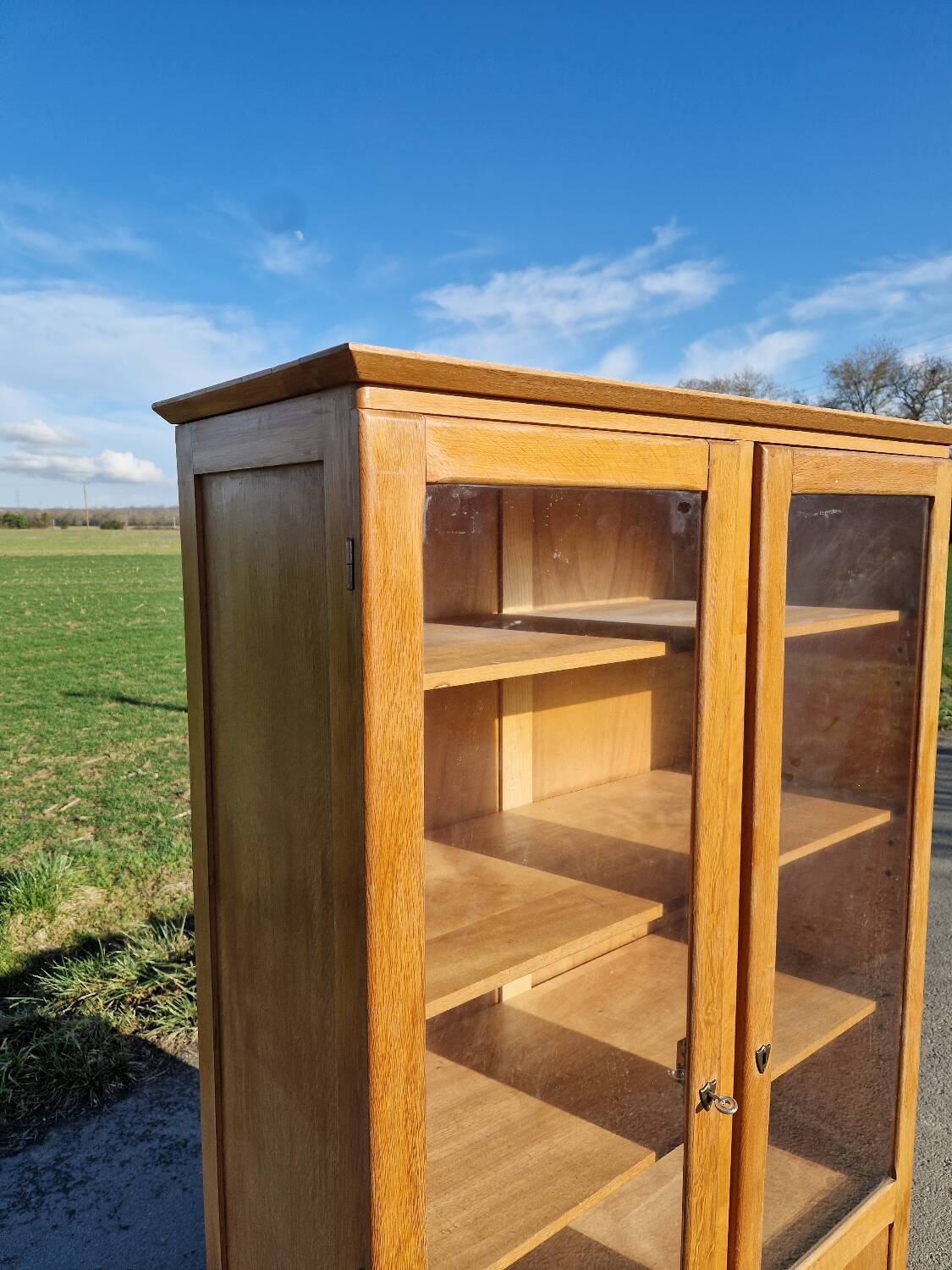 Ancienne Armoire Bibliothèque Parisienne Vitrée Pied Compas