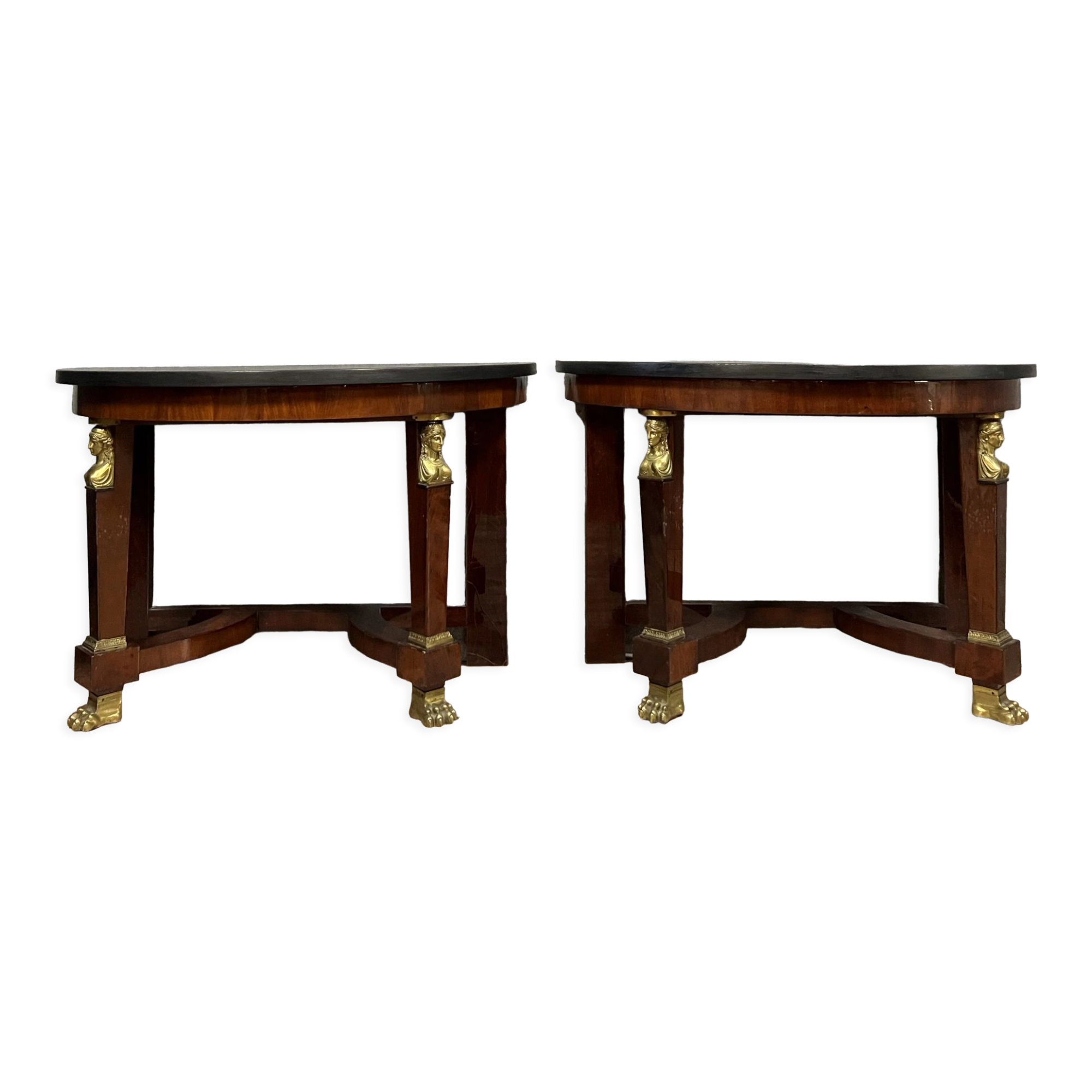 Pair of mahogany Empire consoles circa 1880