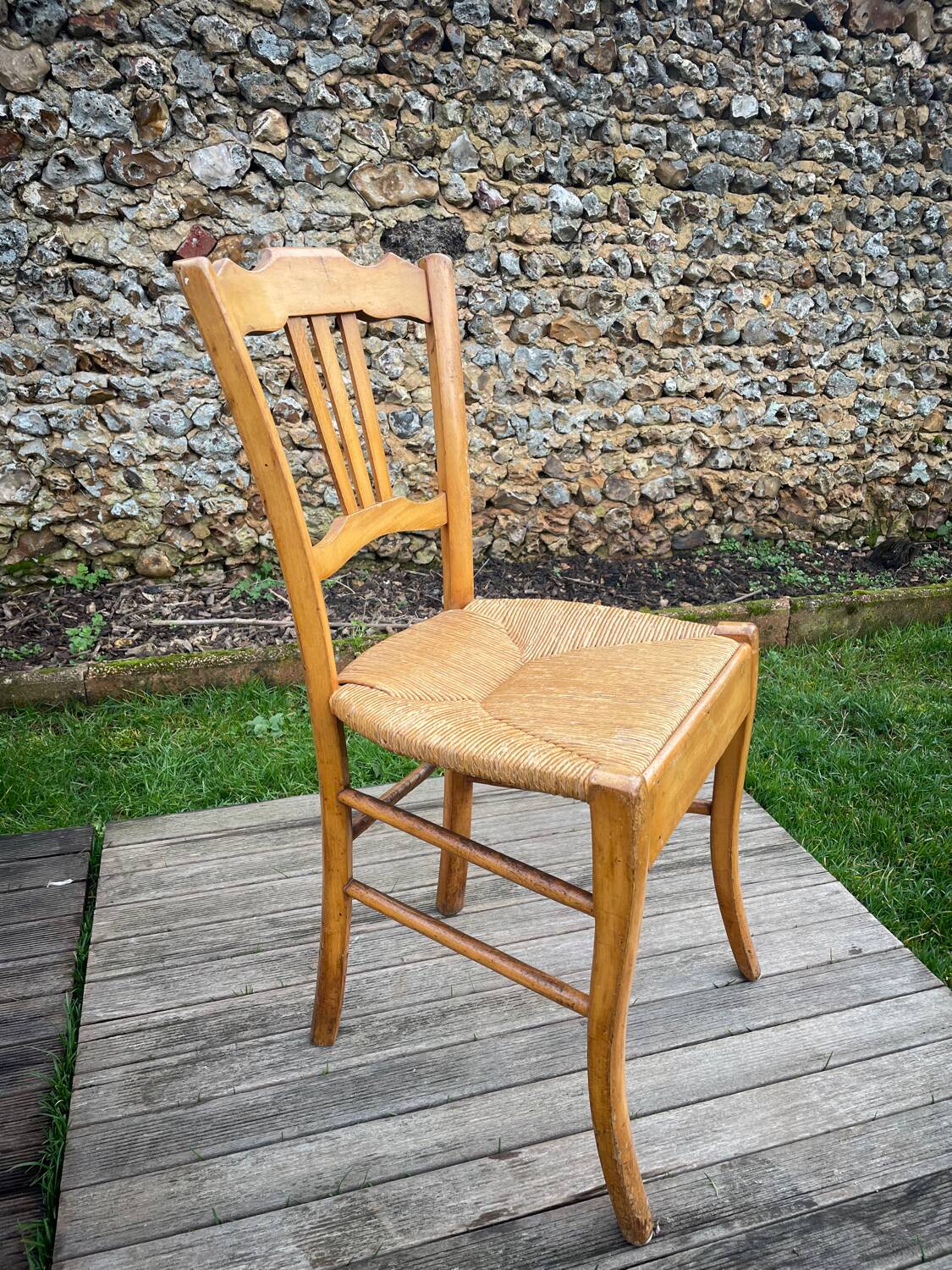 4 old blond beech straw chairs