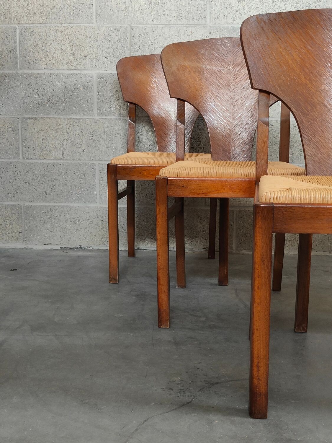 Suite of 6 Art Deco solid oak chairs