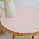 Table basse tripode plateau rond rose