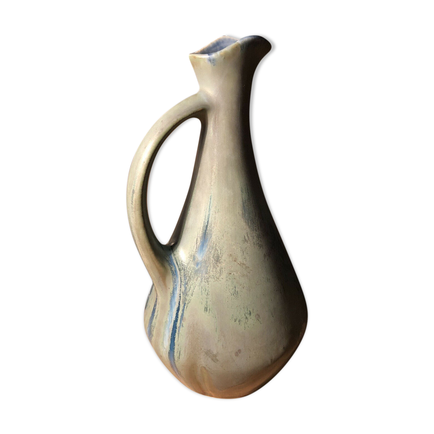 Pitcher in ceramic flame bluish gray signed GP