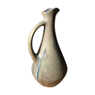 Pitcher in ceramic flame bluish gray signed GP