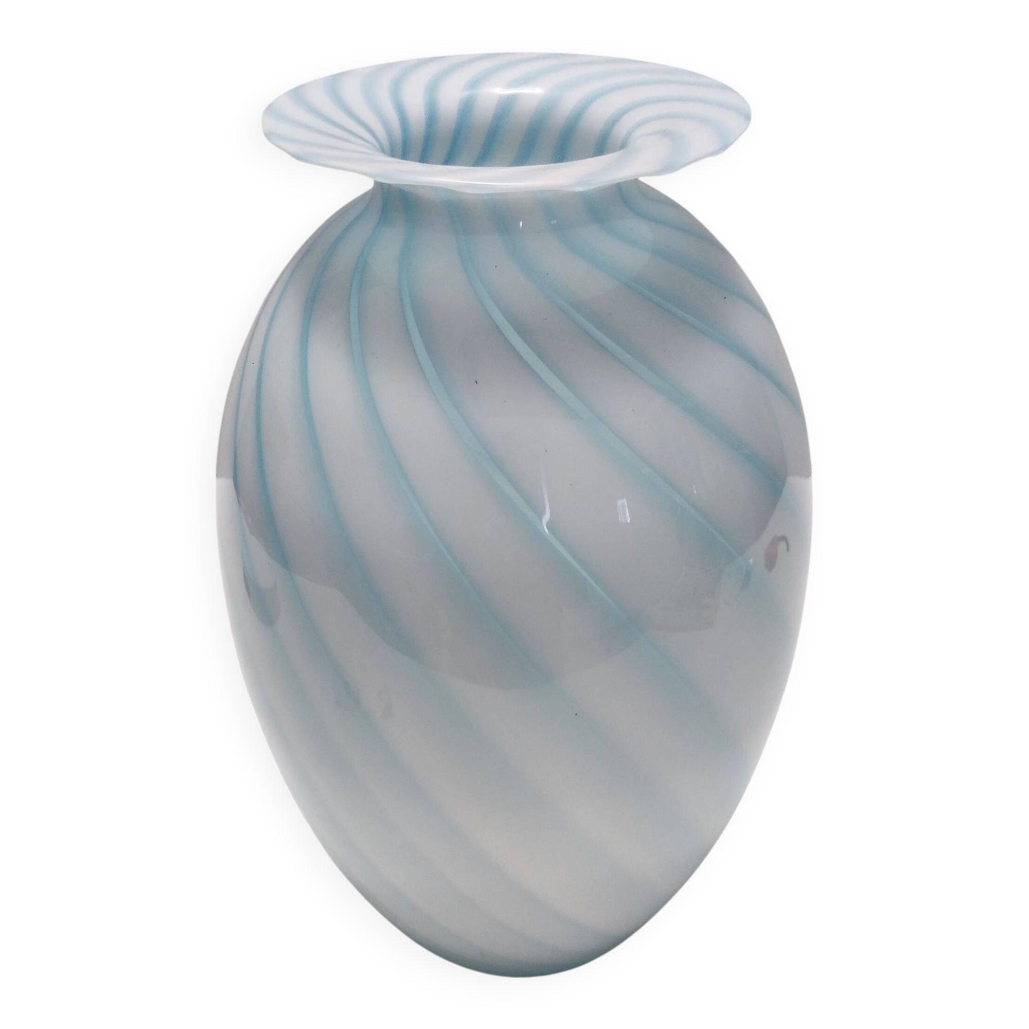 Murano Glass Vase with Light Blue and White Canes, Italy