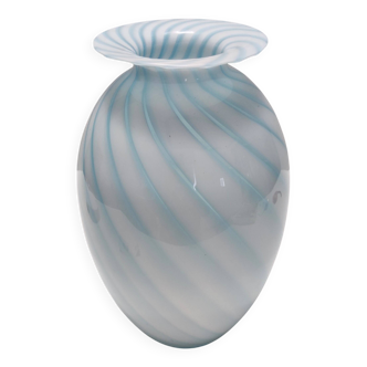 Murano Glass Vase with Light Blue and White Canes, Italy