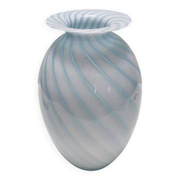 Murano Glass Vase with Light Blue and White Canes, Italy
