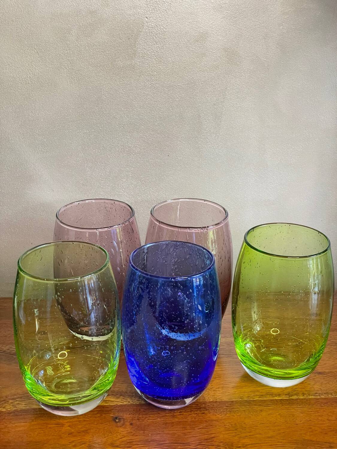 5 coloured bubble glass tumblers