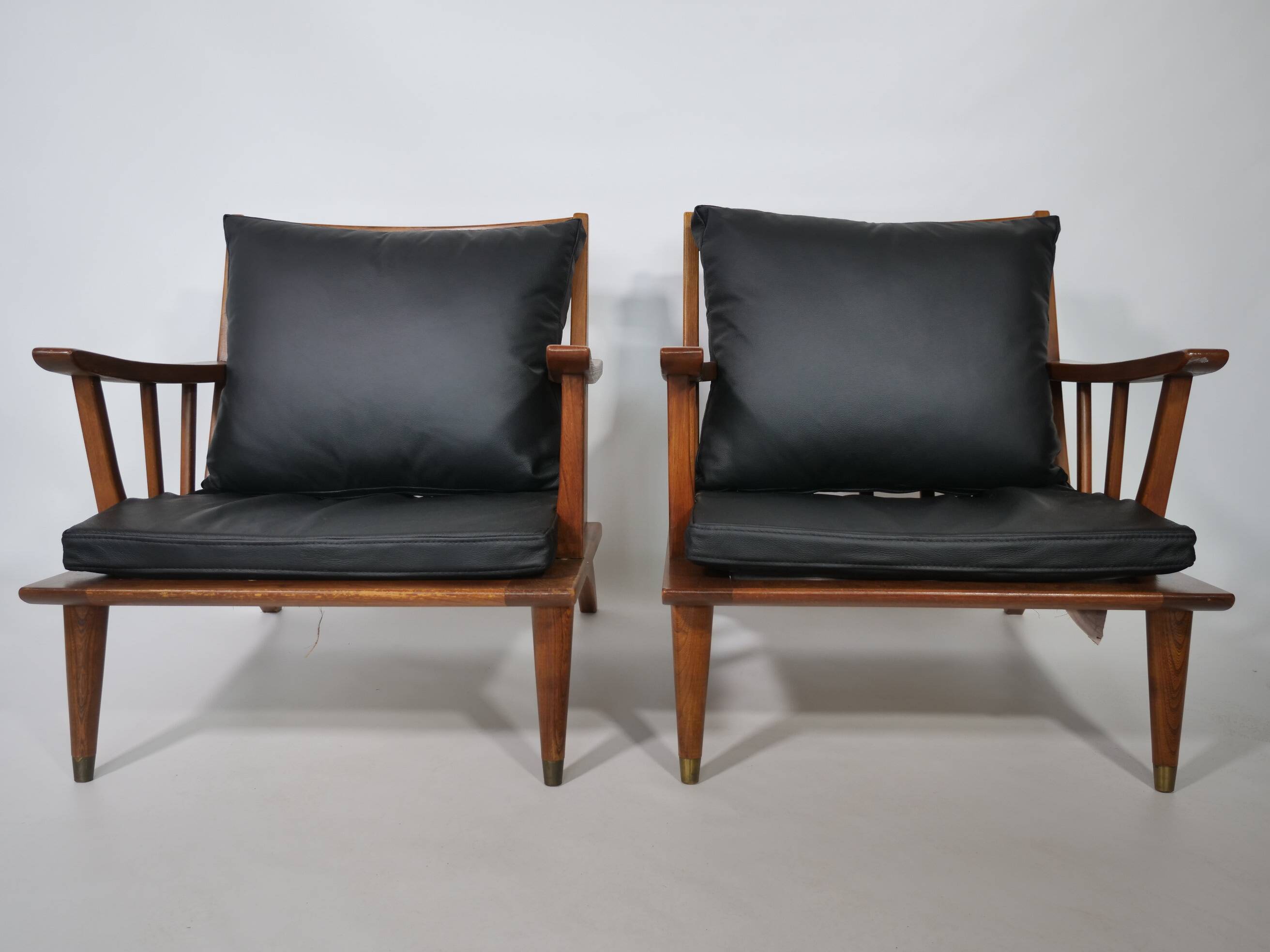 Leather Lounge Armchair Set – Teak, 1960s Mid-Century Vintage