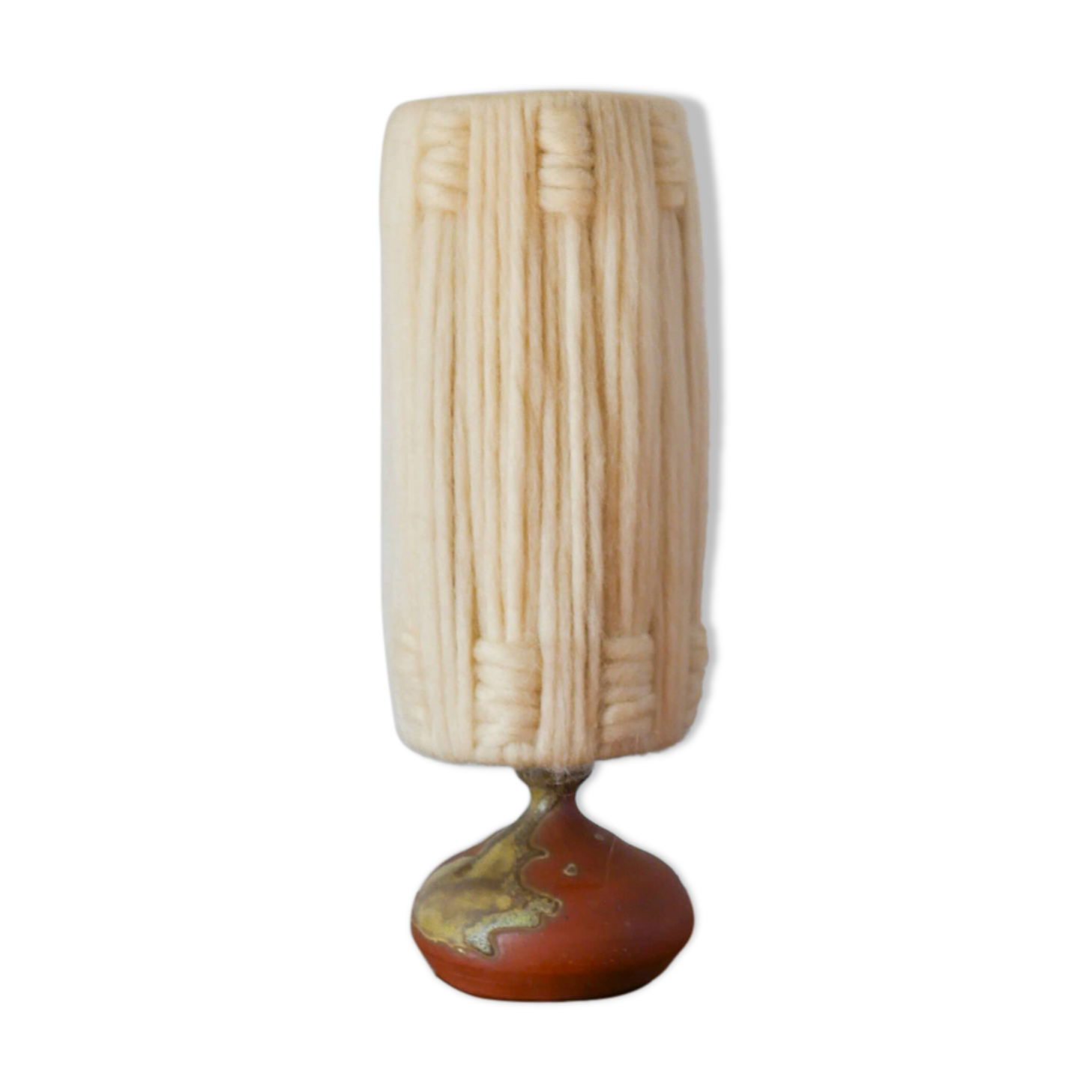 Scandinavian lamp in glazed sandstone and wool lampshade, 1970