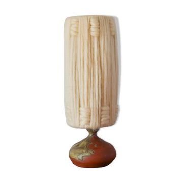 Scandinavian lamp in glazed sandstone and wool lampshade, 1970