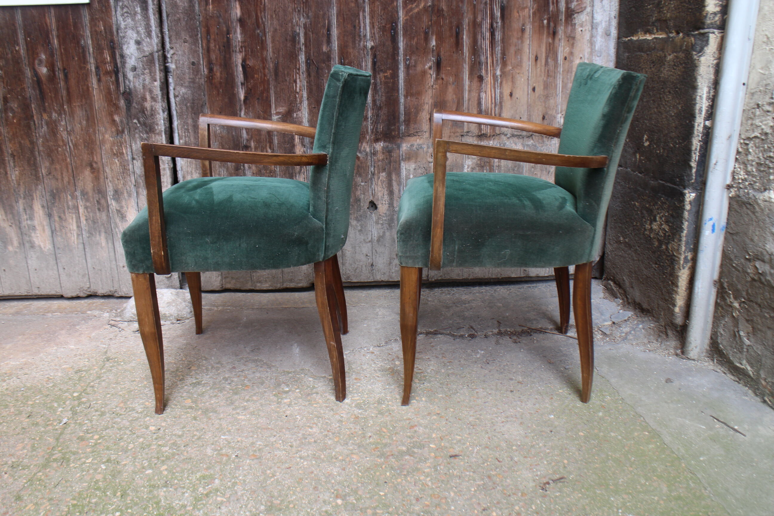 Pair of bridge art deco velvet armchairs