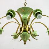 Neoclassical Style 8-Iight Italian Porcelain and Brass Chandelier, 1960s