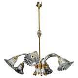Amazing 6 light Art Deco Murano glass and brass chrome chandelier by Barovier