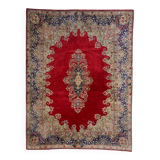 Antique 1920s Persian Kerman rug, floral medallion, red field, 273cm x 362cm