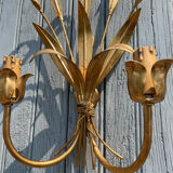 Pair of wall sconces in the shape of a wheat sheaf with two lights.