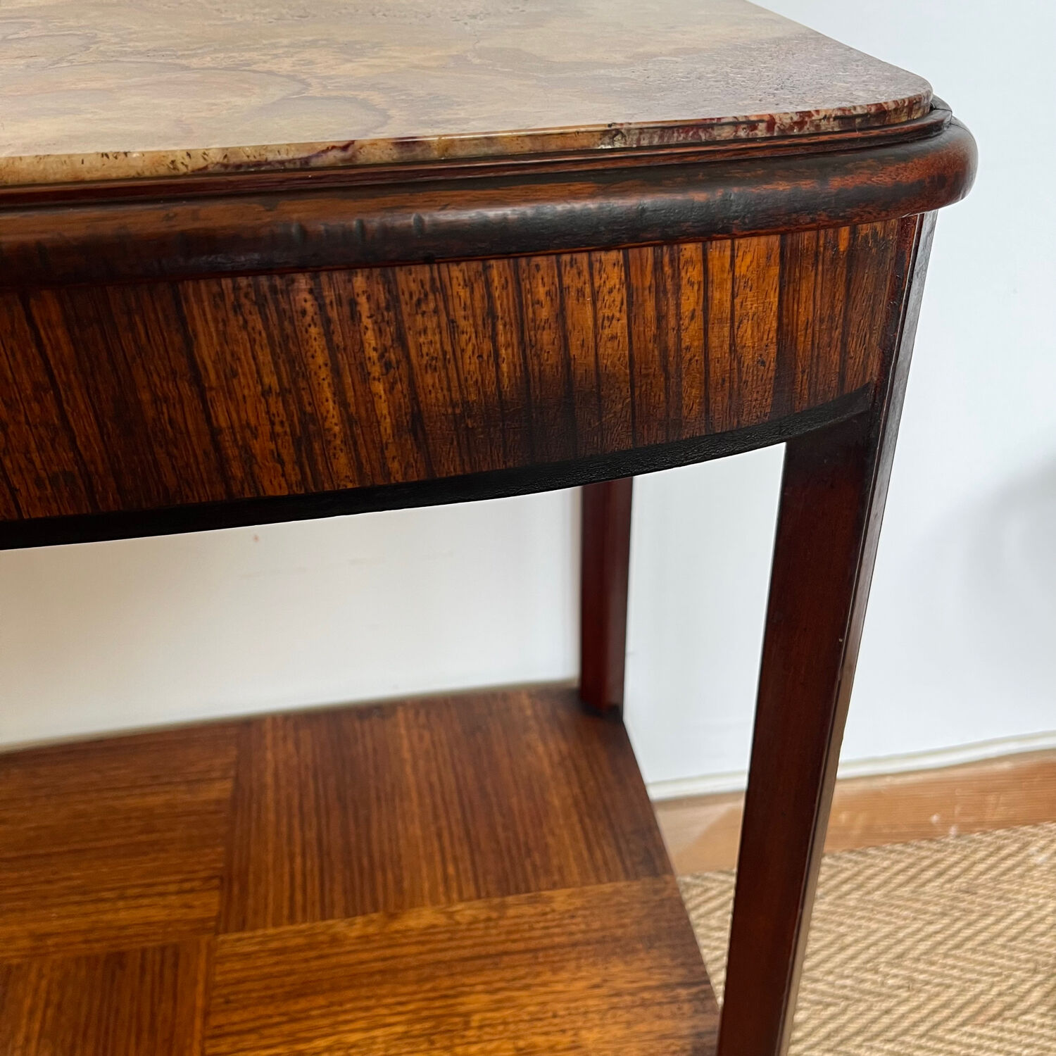 Console side table wood and marble