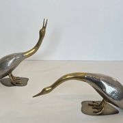 Suite de 2 canards en métal argenté et laiton